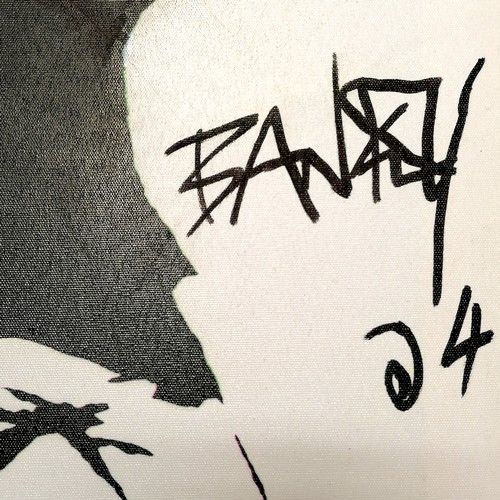 6 - Banksy hand signed 'Flower Thrower / Love is in the air' screenprint - 38cm square ~ has slight surf... 