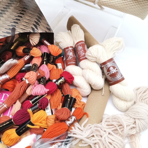 183 - Box containing assorted rug making items to include wool, books etc.