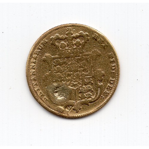 187 - 1828 George IV half sovereign coin - 3.6cm and has wear