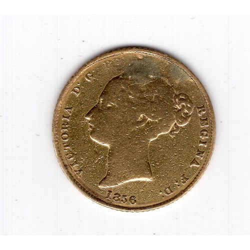 188 - 1856 Australia QV half sovereign coin - 3.87g and has wear
