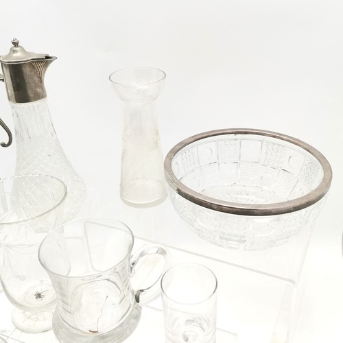 190 - Claret jug, 29cm high, Pair of glass candlesticks, t/w a collection of assorted glassware and china.