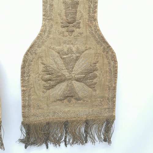 192 - Antique early 19th century pair of religious embroidered priests adornments with gold braid detail -... 