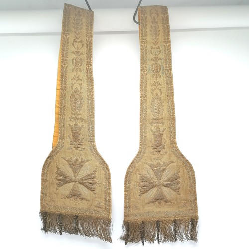 192 - Antique early 19th century pair of religious embroidered priests adornments with gold braid detail -... 