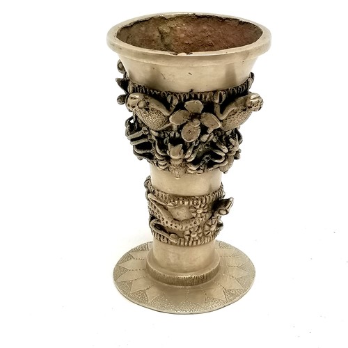 196 - Unusual African bronze chalice with frog / spider / lizard detail in cast relief - 17cm high & 1361g... 