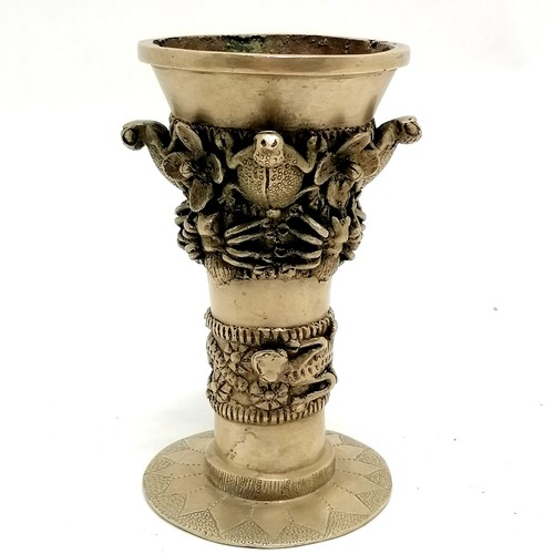 196 - Unusual African bronze chalice with frog / spider / lizard detail in cast relief - 17cm high & 1361g... 