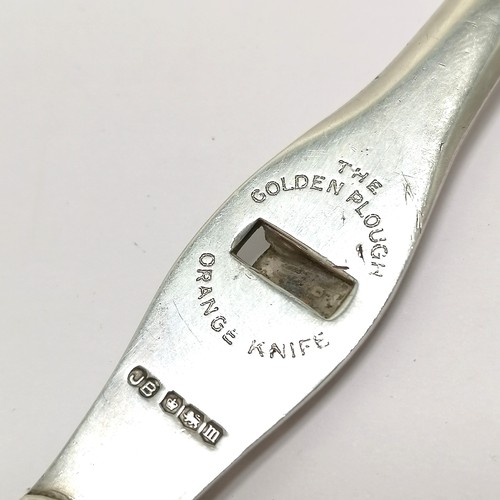 198 - 1929 silver The Golden Plough Orange Knife by John Biggin PAT 303726 with mother of pearl handle  - ... 