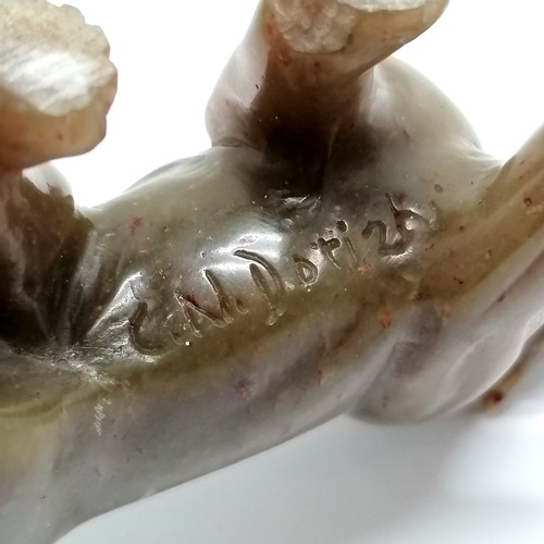 201 - Carved soapstone figure of a leopard signed C N Doti - 13cm across & slight nibbles otherwise no obv... 