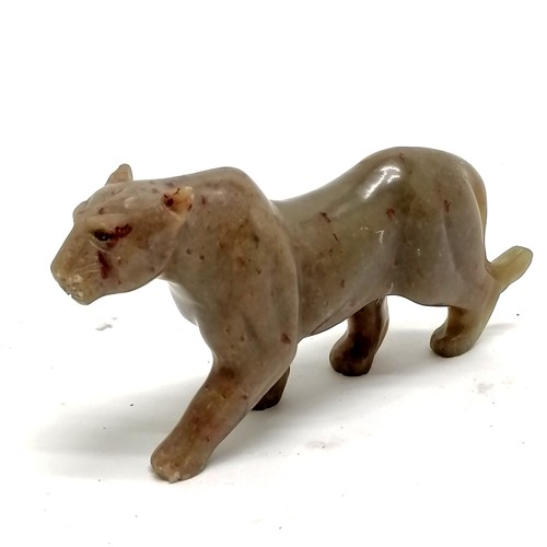 201 - Carved soapstone figure of a leopard signed C N Doti - 13cm across & slight nibbles otherwise no obv... 