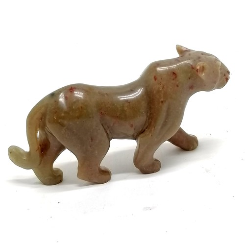 201 - Carved soapstone figure of a leopard signed C N Doti - 13cm across & slight nibbles otherwise no obv... 