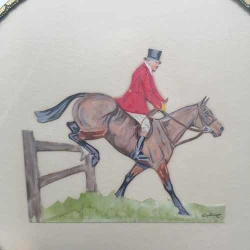 206 - Vintage set of 8 x place mats with hand painted cut outs of hunting / equine interest - 20cm diamete... 