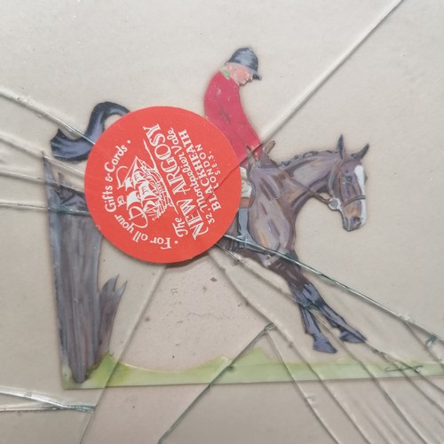 206 - Vintage set of 8 x place mats with hand painted cut outs of hunting / equine interest - 20cm diamete... 