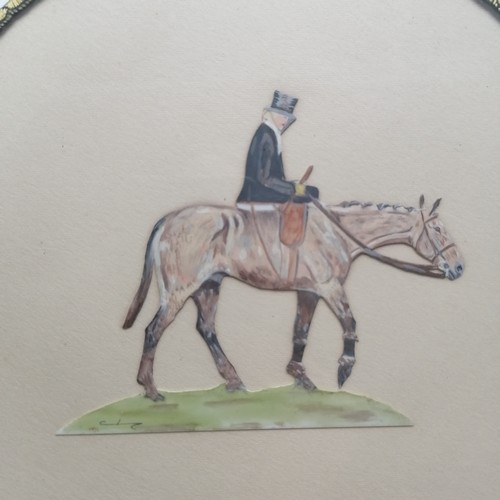 206 - Vintage set of 8 x place mats with hand painted cut outs of hunting / equine interest - 20cm diamete... 