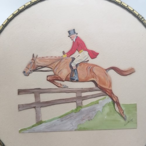206 - Vintage set of 8 x place mats with hand painted cut outs of hunting / equine interest - 20cm diamete... 