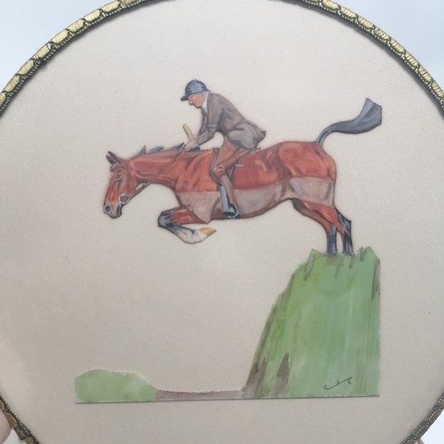 206 - Vintage set of 8 x place mats with hand painted cut outs of hunting / equine interest - 20cm diamete... 
