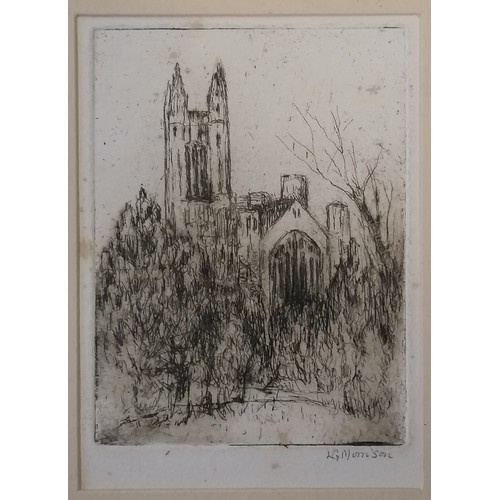 212 - 2 x framed etchings by L G Morrison - largest frame 39cm x 30cm ~ both have some toning
