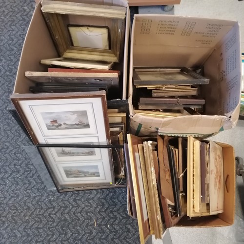 214 - 3 large boxes of pictures inc watercolours, prints, pastel sketch, still life oil painting etc