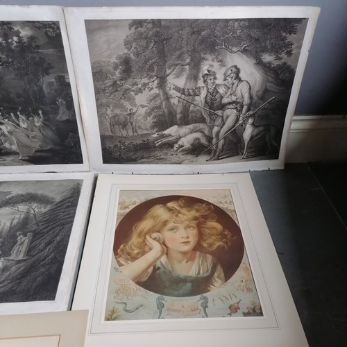 215 - 3 x 18th century Boydell Shakespeare engravings, A story of the sea (mount 58cm x 51cm) & mounted or... 