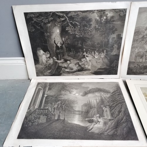 215 - 3 x 18th century Boydell Shakespeare engravings, A story of the sea (mount 58cm x 51cm) & mounted or... 