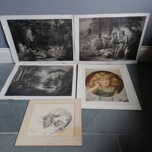 215 - 3 x 18th century Boydell Shakespeare engravings, A story of the sea (mount 58cm x 51cm) & mounted or... 