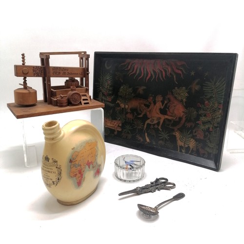 218 - Novelty decoupage decorated wooden tray (44cm x 30cm) depicting Adam & Eve with exotic animals t/w m... 