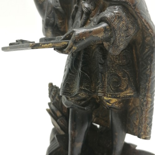 225 - Antique bronze cast figure smokers stand with detachable head / tamper, has some traces of the origi... 