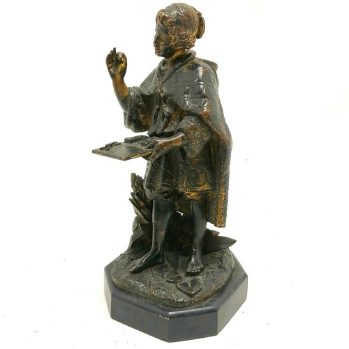 225 - Antique bronze cast figure smokers stand with detachable head / tamper, has some traces of the origi... 