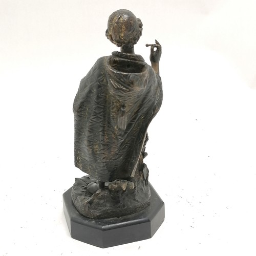 225 - Antique bronze cast figure smokers stand with detachable head / tamper, has some traces of the origi... 
