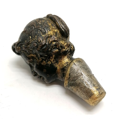 225 - Antique bronze cast figure smokers stand with detachable head / tamper, has some traces of the origi... 
