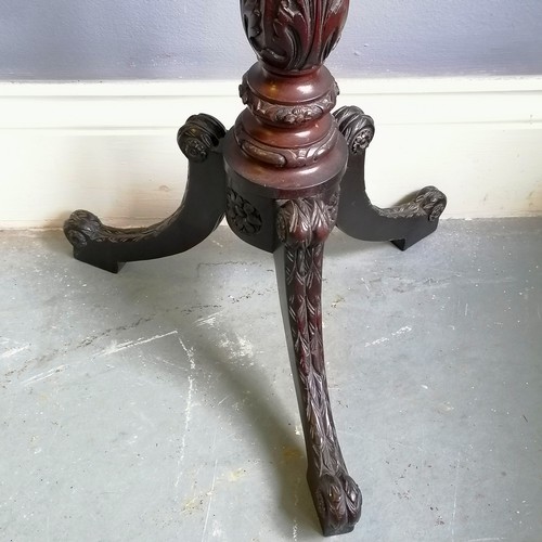 231 - Antique Irish mahogany candle stand / torchere with carved acanthus leaf detail & terminating on 3 c... 