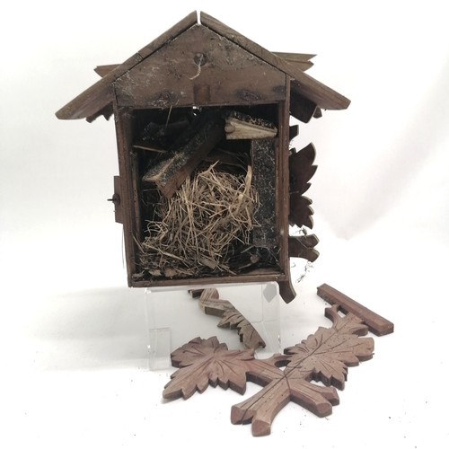 232 - Derelict cuckoo clock case with (empty) bird nest inside - total height 35cm x 32cm