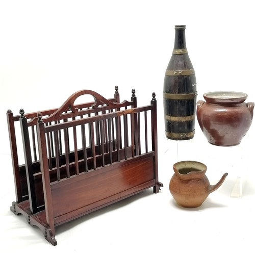 235 - Antique coopered bottle 32cm high T/W a mahogany small magazine rack  38cm x 33cm x 24cm deep A/F an... 