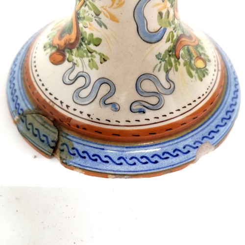 236 - Pair of large Italian Majolica vases with serpent scroll detail handles and profusely hand decorated... 