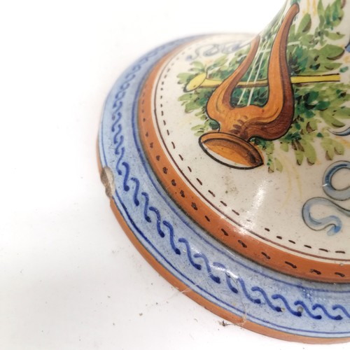 236 - Pair of large Italian Majolica vases with serpent scroll detail handles and profusely hand decorated... 