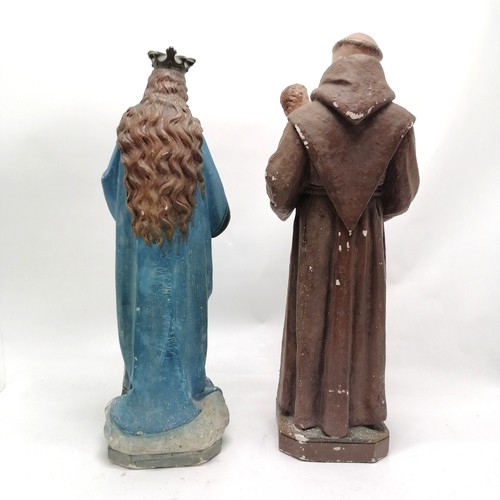 237 - 2 vintage hand painted plaster religious figures, Madonna  and child and Saint Antonio and child  54... 