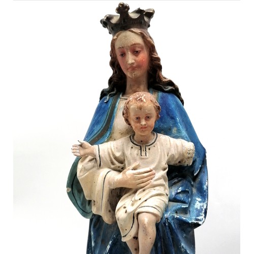 237 - 2 vintage hand painted plaster religious figures, Madonna  and child and Saint Antonio and child  54... 