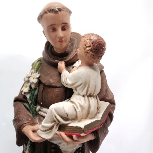 237 - 2 vintage hand painted plaster religious figures, Madonna  and child and Saint Antonio and child  54... 