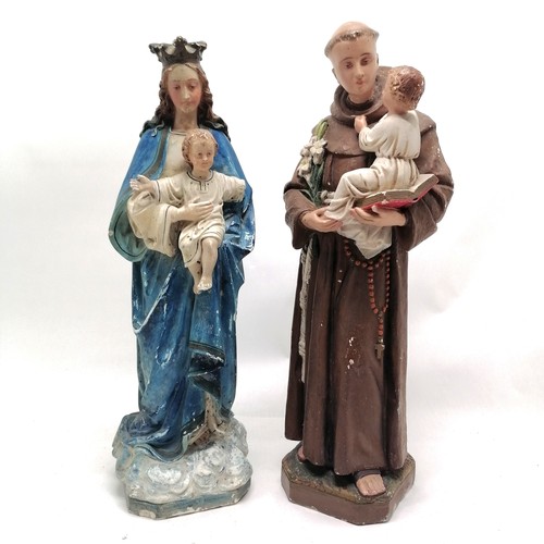 237 - 2 vintage hand painted plaster religious figures, Madonna  and child and Saint Antonio and child  54... 