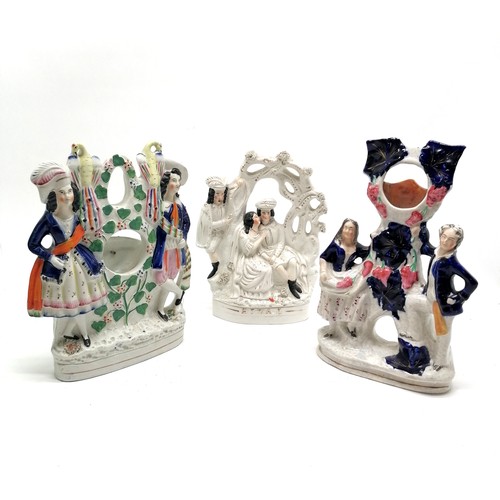 238 - 3 antique Staffordshire flatback figures, tallest 29cm high - All 3 have some damage