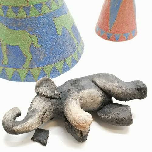 7 - Quantity of studio pottery circus themed figures including 3 elephant figures 2 with riders and the ... 