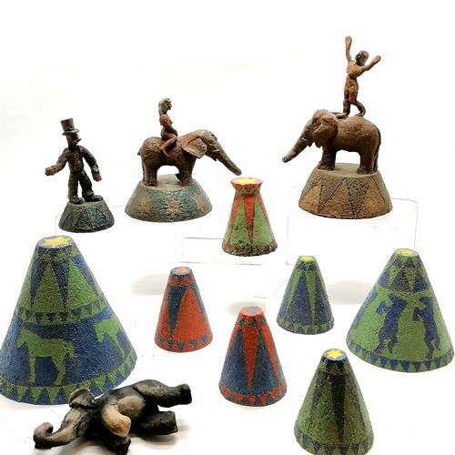 7 - Quantity of studio pottery circus themed figures including 3 elephant figures 2 with riders and the ... 