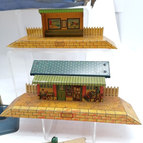 10 - LMS 0 gauge rolling stock, wooden signal house, signals, CA2 boxed acute-angle crossing, boxed M lev... 