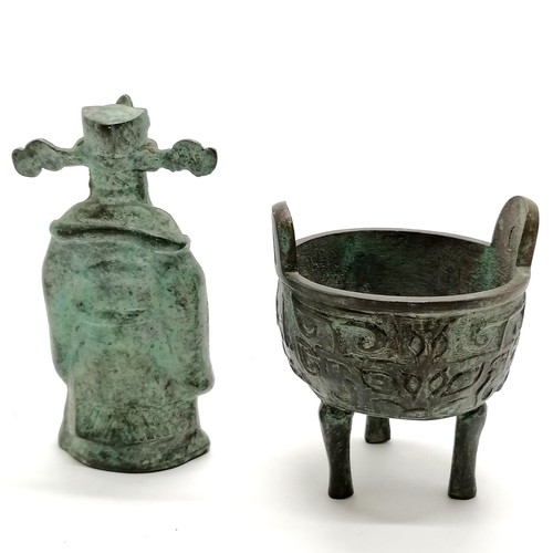 13 - Chinese bronze cast censor & figure (15cm high)