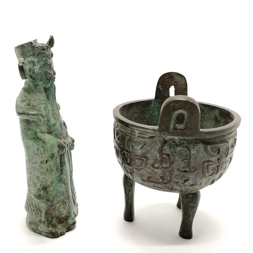 13 - Chinese bronze cast censor & figure (15cm high)