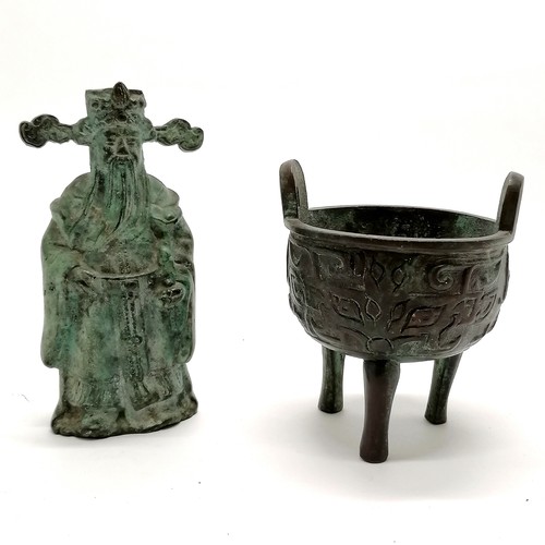 13 - Chinese bronze cast censor & figure (15cm high)