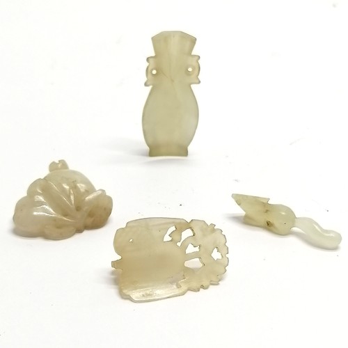 19 - 4 x miniature hand carved jade pendants inc chicken, squirrel (2.5cm) etc