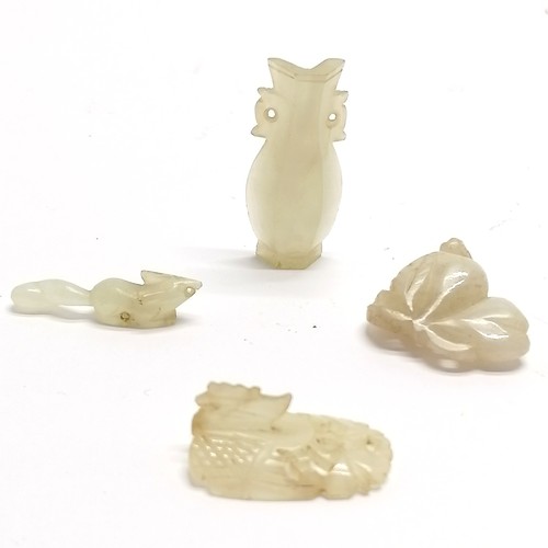 19 - 4 x miniature hand carved jade pendants inc chicken, squirrel (2.5cm) etc