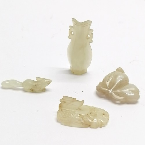 19 - 4 x miniature hand carved jade pendants inc chicken, squirrel (2.5cm) etc