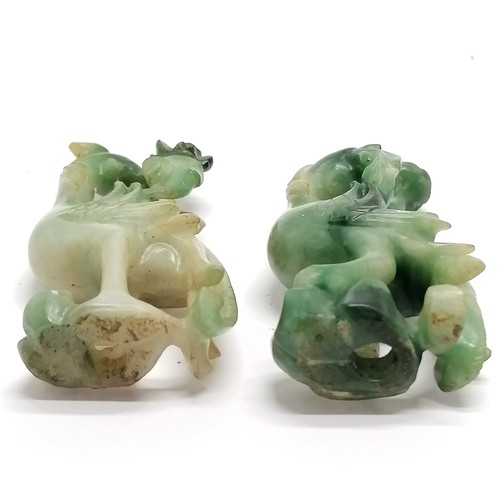 30 - Pair of antique Chinese hand caved hardstone jade bird figures - 6.5cm high ~ 1 has small repair oth... 