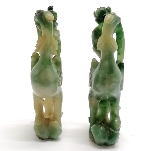 30 - Pair of antique Chinese hand caved hardstone jade bird figures - 6.5cm high ~ 1 has small repair oth... 