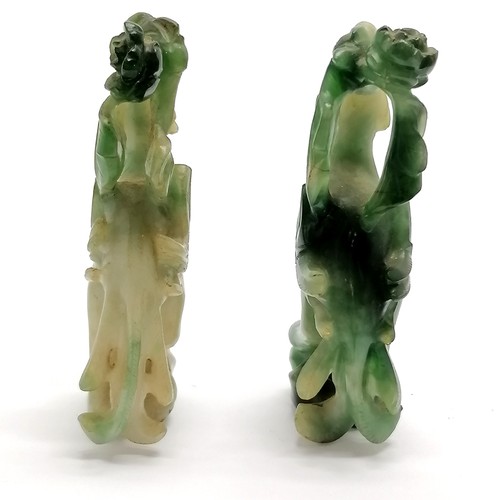 30 - Pair of antique Chinese hand caved hardstone jade bird figures - 6.5cm high ~ 1 has small repair oth... 